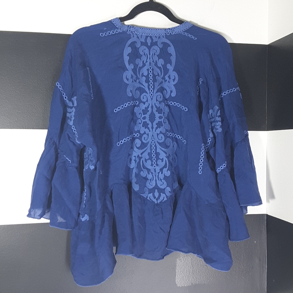 JOHNNY WAS $228 Gorgeous Floral Embroidered Front Tie Tunic Size S 🎇